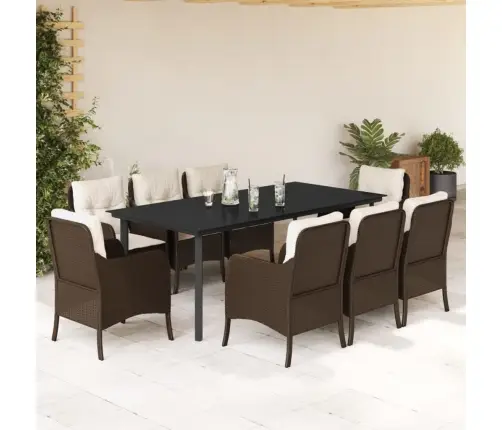 9-Osaline Aia Söögimööbli Komplekt Patjadega, Pruun, Polürotang