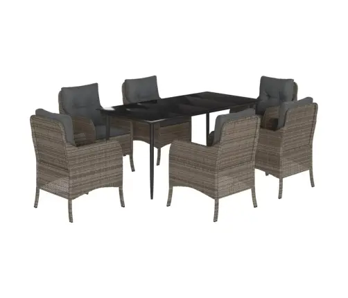 7-Daļīgs Dārza Mēbeļu Komplekts, Matrači, Pelēka Pe Rotangpalma Vidaxl