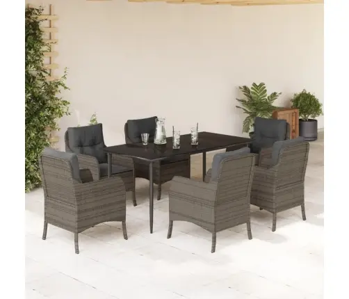 7-Daļīgs Dārza Mēbeļu Komplekts, Matrači, Pelēka Pe Rotangpalma Vidaxl