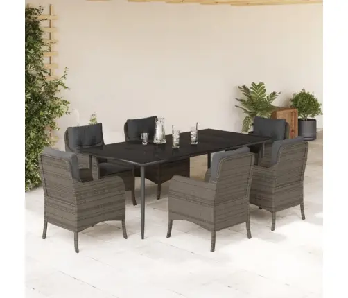 7-Daļīgs Dārza Mēbeļu Komplekts, Matrači, Pelēka Pe Rotangpalma Vidaxl