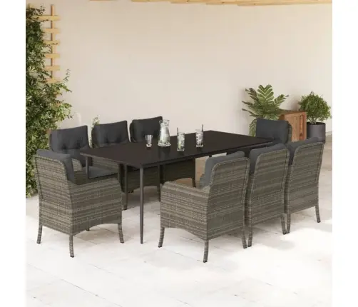 9-Osaline Aiamööbli Komplekt Patjadega, Hall, Polürotang