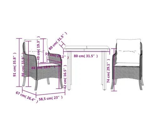 3-Daļīgs Dārza Mēbeļu Komplekts, Matrači, Pelēka Pe Rotangpalma Vidaxl