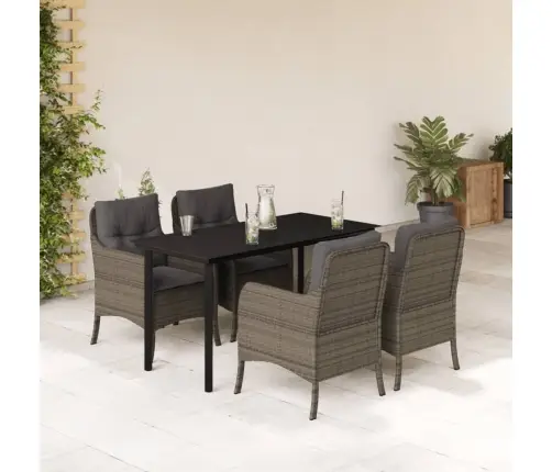 Sodo Komplektas Su Pagalvėlėmis, 5 Dalių, Pilkas, Poliratanas