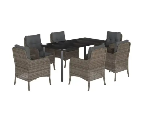 7-Daļīgs Dārza Mēbeļu Komplekts, Matrači, Pelēka Pe Rotangpalma Vidaxl