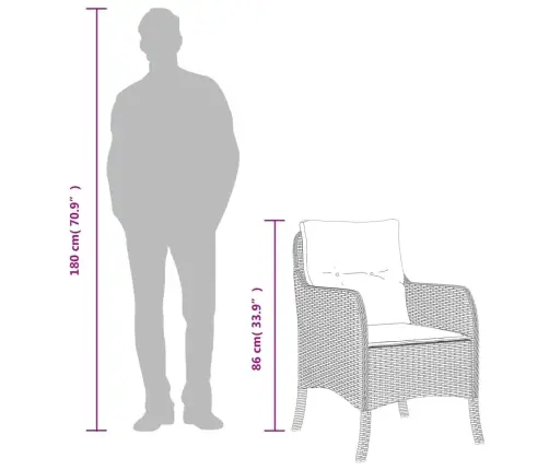 7-Daļīgs Dārza Mēbeļu Komplekts, Matrači, Pelēka Pe Rotangpalma Vidaxl