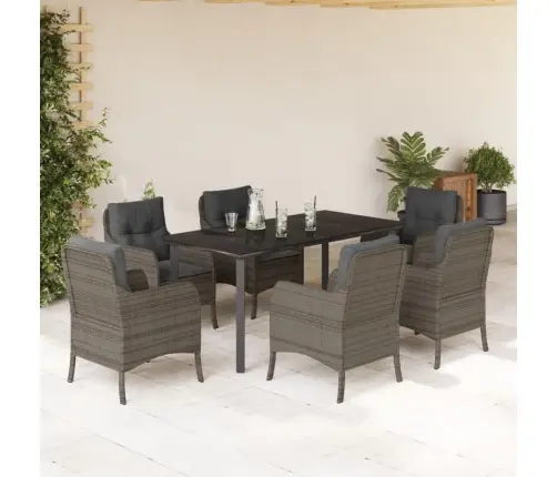 7-Daļīgs Dārza Mēbeļu Komplekts, Matrači, Pelēka Pe Rotangpalma Vidaxl