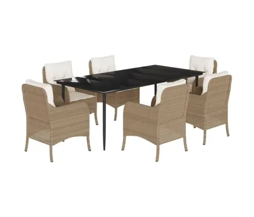 7-Daļīgs Dārza Mēbeļu Komplekts, Matrači, Bēša Pe Rotangpalma Vidaxl