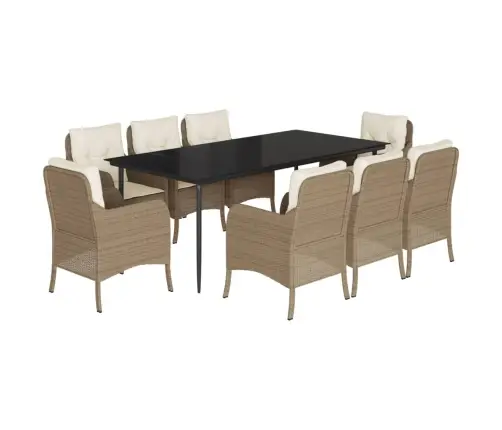 Sodo Komplektas Su Pagalvėlėmis, 9 Dalių, Smėlio, Poliratanas