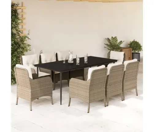 Sodo Komplektas Su Pagalvėlėmis, 9 Dalių, Smėlio, Poliratanas