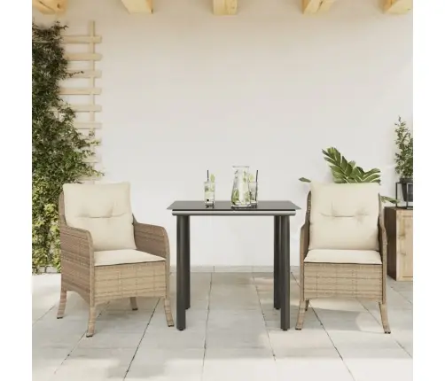 3-Daļīgs Dārza Mēbeļu Komplekts, Matrači, Bēša Pe Rotangpalma Vidaxl