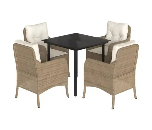 5-Daļīgs Dārza Mēbeļu Komplekts, Matrači, Bēša Pe Rotangpalma Vidaxl