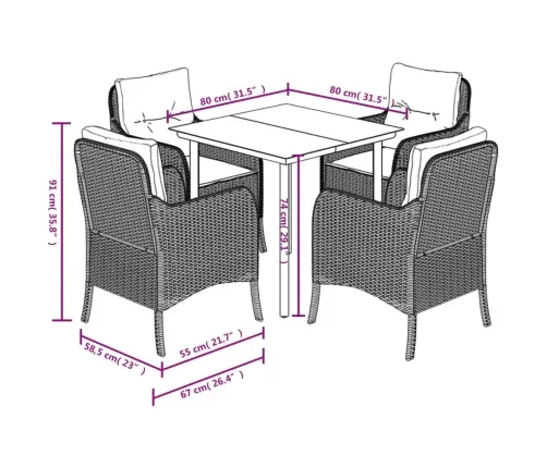 5-Daļīgs Dārza Mēbeļu Komplekts, Matrači, Bēša Pe Rotangpalma Vidaxl