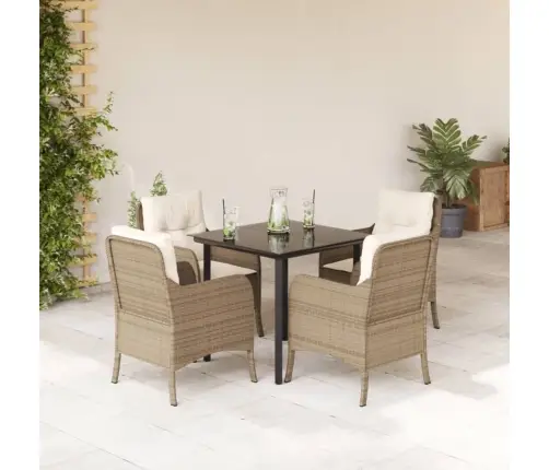 5-Daļīgs Dārza Mēbeļu Komplekts, Matrači, Bēša Pe Rotangpalma Vidaxl