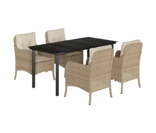 Sodo Komplektas Su Pagalvėlėmis, 5 Dalių, Smėlio, Poliratanas