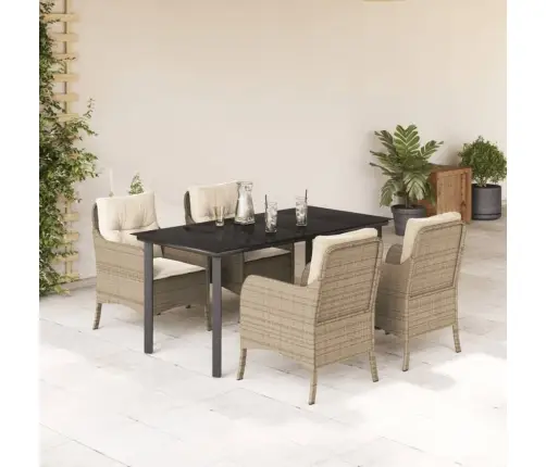 Sodo Komplektas Su Pagalvėlėmis, 5 Dalių, Smėlio, Poliratanas