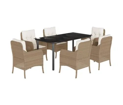 Sodo Komplektas Su Pagalvėlėmis, 7 Dalių, Smėlio, Poliratanas