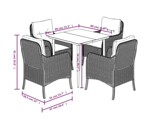 5-Osaline Aiamööbli Komplekt Patjadega, Beež, Polürotang