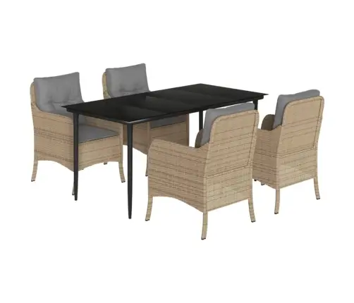 Sodo Komplektas Su Pagalvėlėmis, 5 Dalių, Smėlio, Poliratanas