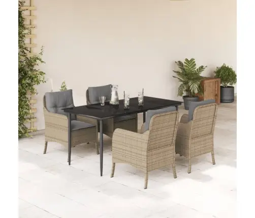 Sodo Komplektas Su Pagalvėlėmis, 5 Dalių, Smėlio, Poliratanas