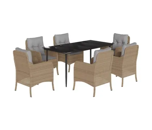 Sodo Komplektas Su Pagalvėlėmis, 7 Dalių, Smėlio, Poliratanas