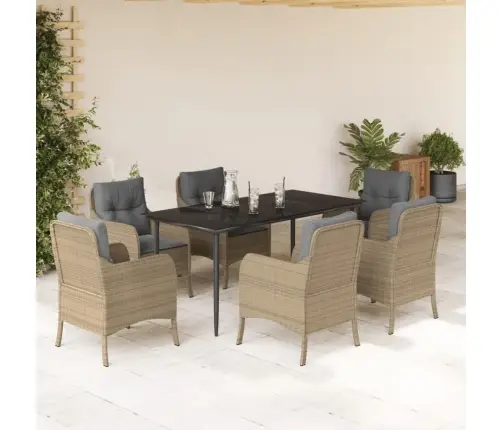 Sodo Komplektas Su Pagalvėlėmis, 7 Dalių, Smėlio, Poliratanas