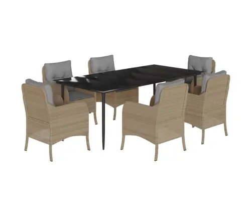 7-Daļīgs Dārza Mēbeļu Komplekts, Matrači, Bēša Pe Rotangpalma Vidaxl