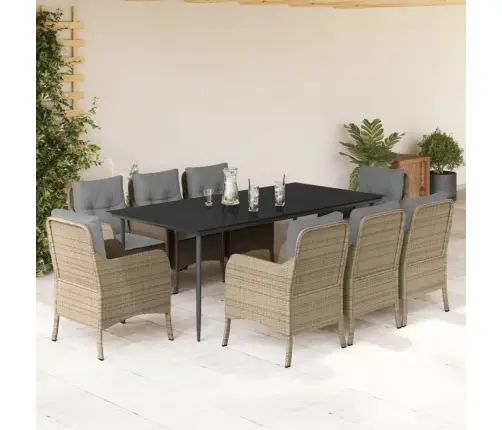 9-Daļīgs Virtuves Mēbeļu Komplekts Ar Matračiem, Pe Rotangpalma Vidaxl