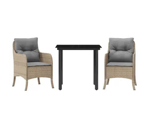 3-Daļīgs Dārza Mēbeļu Komplekts, Matrači, Bēša Pe Rotangpalma Vidaxl