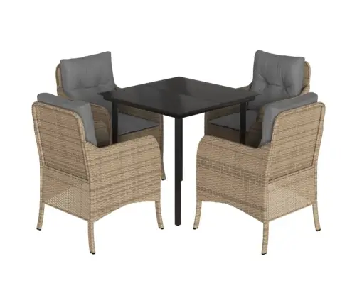 5-Daļīgs Dārza Mēbeļu Komplekts, Matrači, Bēša Pe Rotangpalma Vidaxl