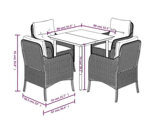 5-Daļīgs Dārza Mēbeļu Komplekts, Matrači, Bēša Pe Rotangpalma Vidaxl