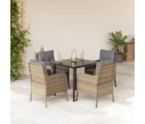 5-Daļīgs Dārza Mēbeļu Komplekts, Matrači, Bēša Pe Rotangpalma Vidaxl