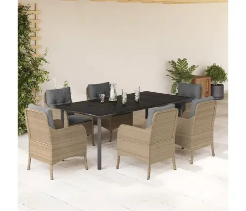 7-Daļīgs Dārza Mēbeļu Komplekts, Matrači, Bēša Pe Rotangpalma Vidaxl