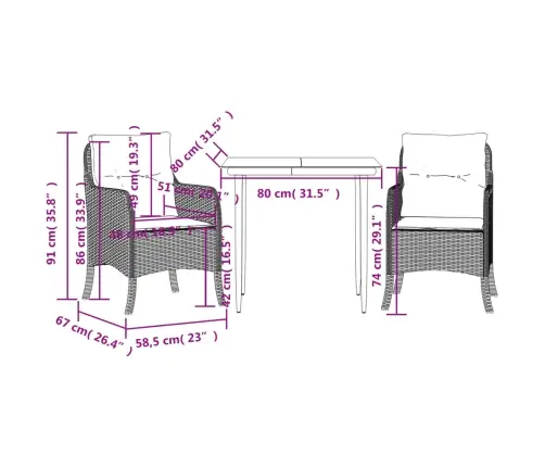 3-Osaline Aiamööbli Komplekt Patjadega, Helehall, Polürotang