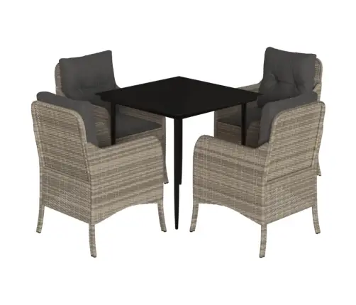 5-Daļīgs Dārza Mēbeļu Komplekts, Matrači,Gaiši Pelēka Pe Pinums Vidaxl