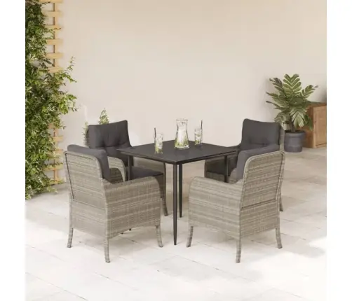 5-Daļīgs Dārza Mēbeļu Komplekts, Matrači,Gaiši Pelēka Pe Pinums Vidaxl