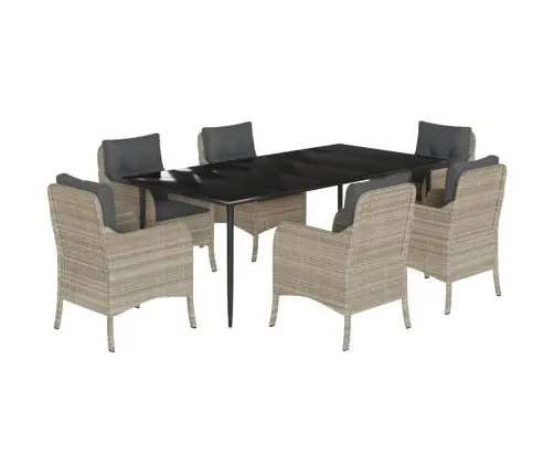 7-Daļīgs Dārza Mēbeļu Komplekts, Matrači,Gaiši Pelēka Pe Pinums Vidaxl