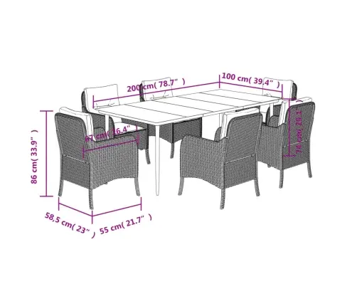7-Daļīgs Dārza Mēbeļu Komplekts, Matrači,Gaiši Pelēka Pe Pinums Vidaxl