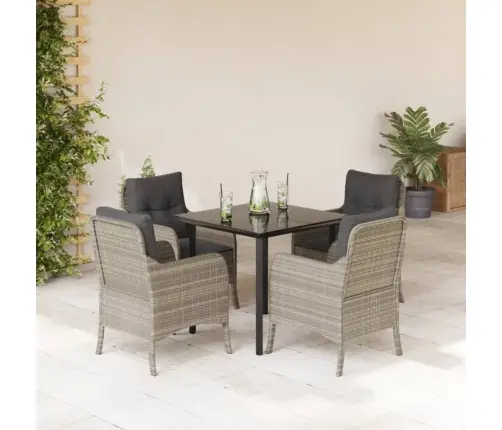 5-Daļīgs Dārza Mēbeļu Komplekts, Matrači,Gaiši Pelēka Pe Pinums Vidaxl