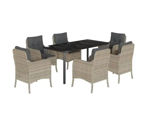 7-Daļīgs Dārza Mēbeļu Komplekts, Matrači,Gaiši Pelēka Pe Pinums Vidaxl