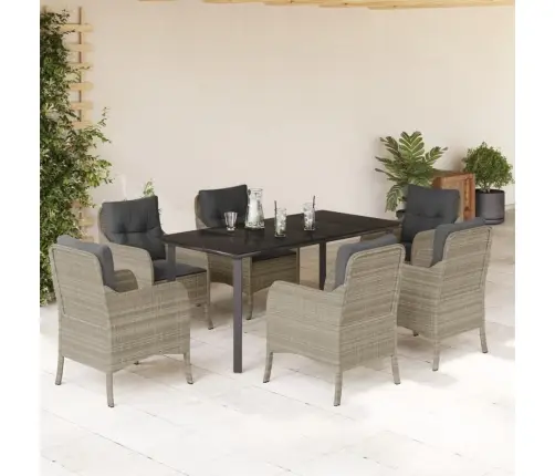 7-Daļīgs Dārza Mēbeļu Komplekts, Matrači,Gaiši Pelēka Pe Pinums Vidaxl