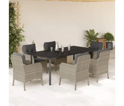 Sodo Komplektas Su Pagalvėlėmis, 7 Dalių, Pilkas, Poliratanas