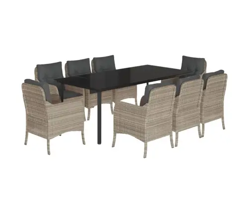 9-Daļīgs Dārza Mēbeļu Komplekts, Matrači,Gaiši Pelēka Pe Pinums Vidaxl