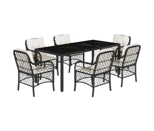 7-Osaline Aiamööblikomplekt Patjadega, Must, Polürotang