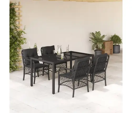 Sodo Komplektas Su Pagalvėlėmis, 5 Dalių, Juodas, Poliratanas