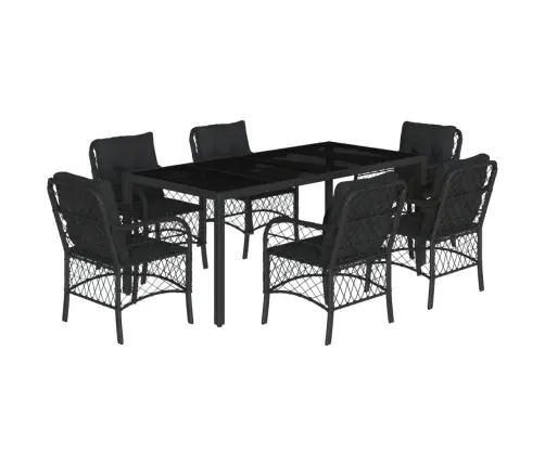 7-Osaline Aiamööblikomplekt Patjadega, Must, Polürotang