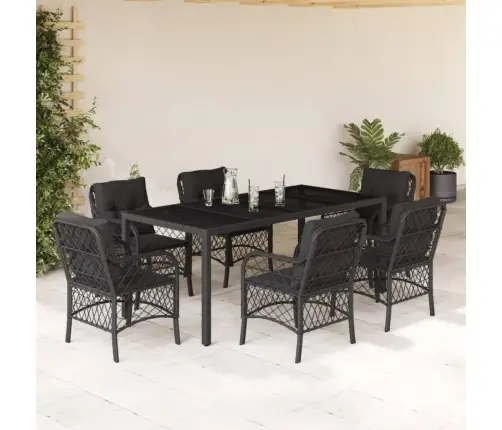 7-Osaline Aiamööblikomplekt Patjadega, Must, Polürotang