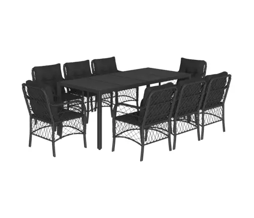 9-Daļīgs Dārza Mēbeļu Komplekts, Matrači, Melns, Pe Rotangpalma Vidaxl