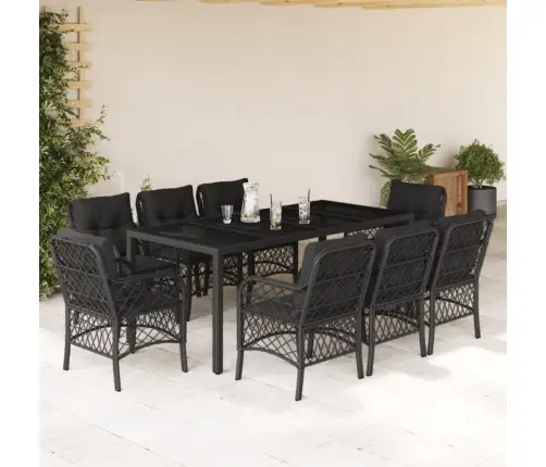 9-Daļīgs Dārza Mēbeļu Komplekts, Matrači, Melns, Pe Rotangpalma Vidaxl