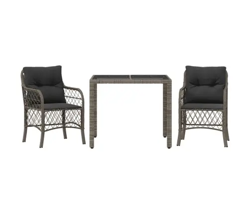 3-Daļīgs Bistro Mēbeļu Komplekts, Matrači,Pelēka Pe Rotangpalma Vidaxl