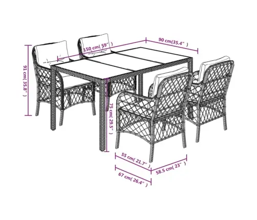 Sodo Komplektas Su Pagalvėlėmis, 5 Dalių, Pilkas, Poliratanas